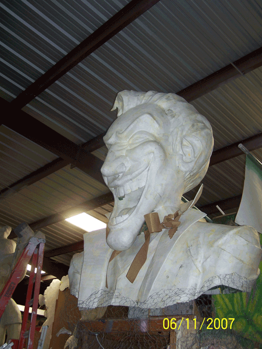 Detail of Mirthco, Inc. Joker Sculpture for Stripers float